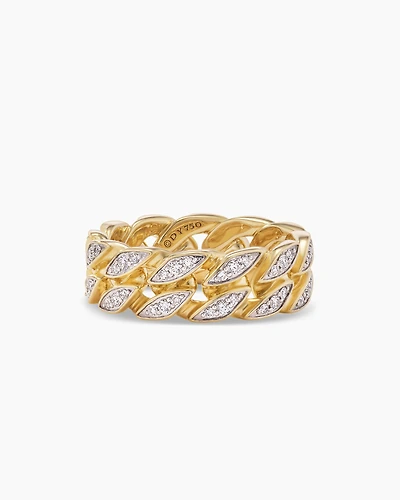 Curb Chain Band Ring 18K Yellow Gold with Diamonds, 8mm