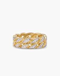 Curb Chain Band Ring 18K Yellow Gold with Diamonds, 8mm