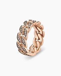 Curb Chain Band Ring 18K Rose Gold with Cognac Diamonds, 8mm