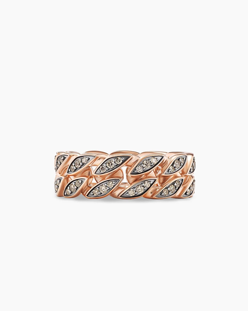 Curb Chain Band Ring 18K Rose Gold with Cognac Diamonds, 8mm