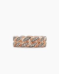 Curb Chain Band Ring 18K Rose Gold with Cognac Diamonds, 8mm