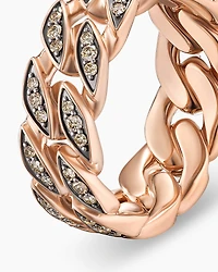 Curb Chain Band Ring 18K Rose Gold with Cognac Diamonds, 8mm