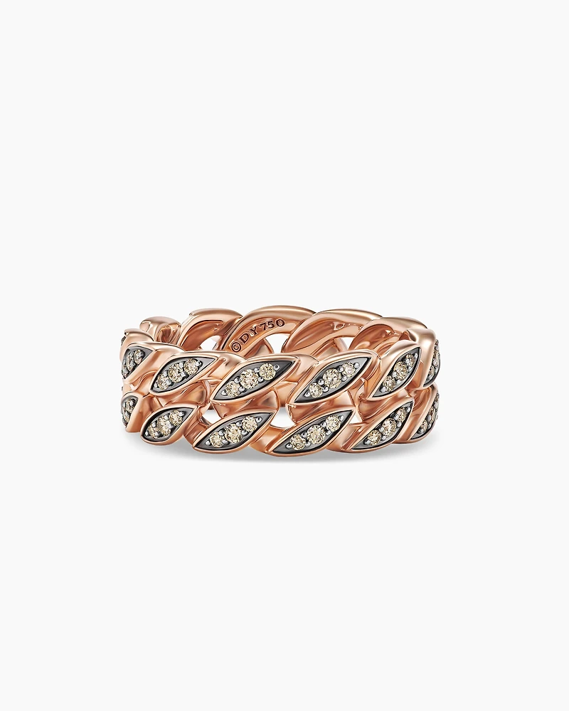Curb Chain Band Ring 18K Rose Gold with Cognac Diamonds, 8mm