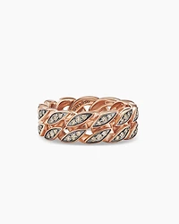 Curb Chain Band Ring 18K Rose Gold with Cognac Diamonds, 8mm