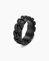Curb Chain Band Ring Black Titanium with Diamonds, 8mm