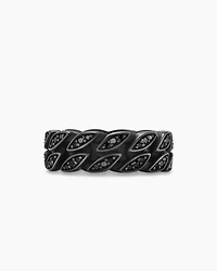 Curb Chain Band Ring Black Titanium with Diamonds, 8mm
