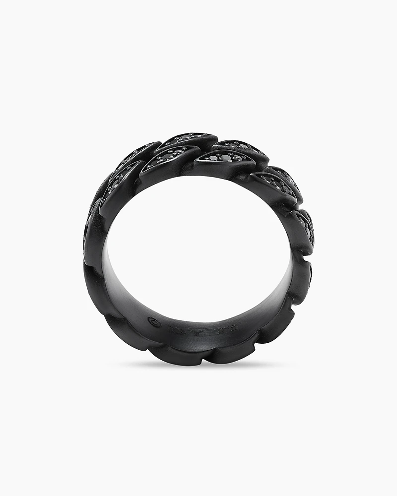 Curb Chain Band Ring Black Titanium with Diamonds, 8mm