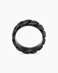 Curb Chain Band Ring Black Titanium with Diamonds, 8mm