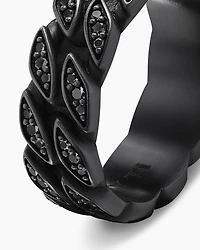 Curb Chain Band Ring Black Titanium with Diamonds, 8mm
