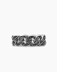 Curb Chain Band Ring Sterling Silver with Black Diamonds, 8mm