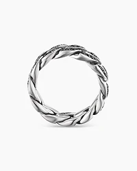 Curb Chain Band Ring Sterling Silver with Black Diamonds, 8mm