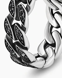 Curb Chain Band Ring Sterling Silver with Black Diamonds, 8mm