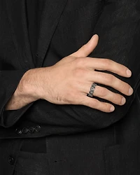 Curb Chain Band Ring Sterling Silver with Black Diamonds, 8mm
