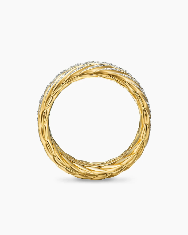 Chevron Pavé Band Ring 18K Yellow Gold with Diamonds, 9mm