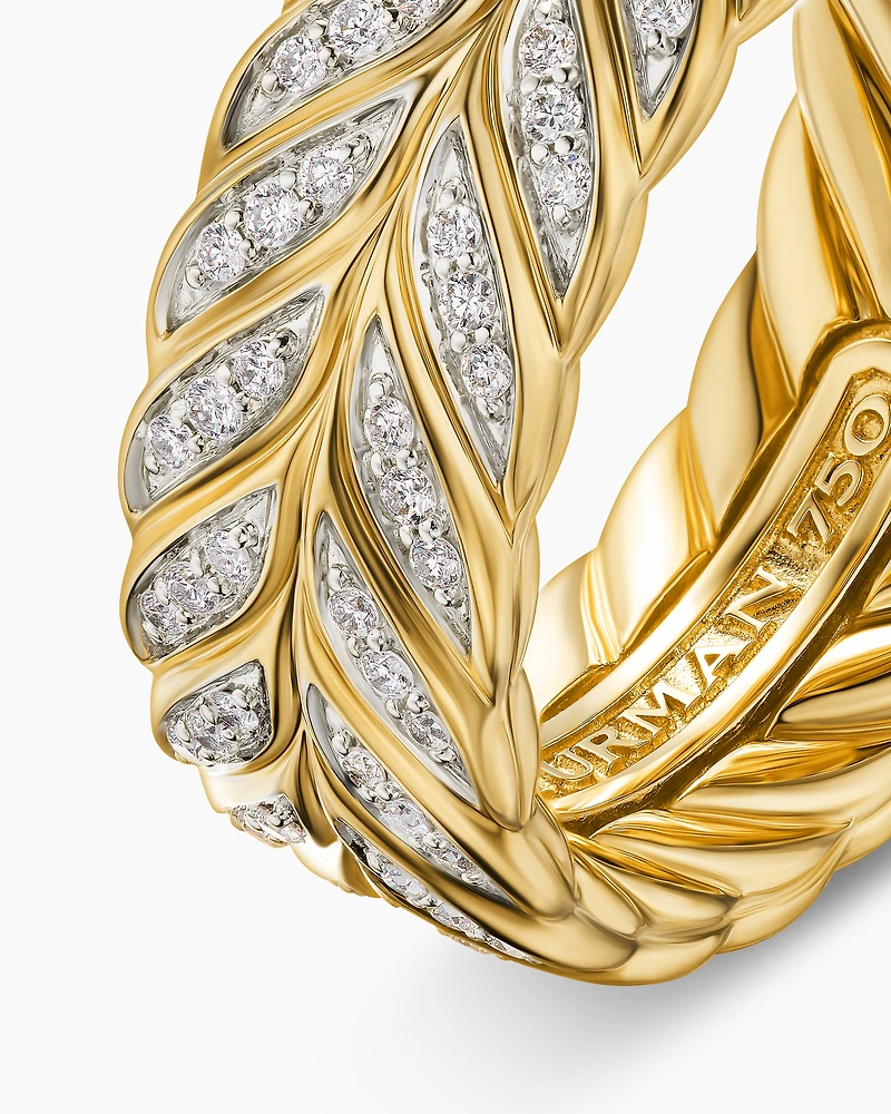Chevron Pavé Band Ring 18K Yellow Gold with Diamonds, 9mm