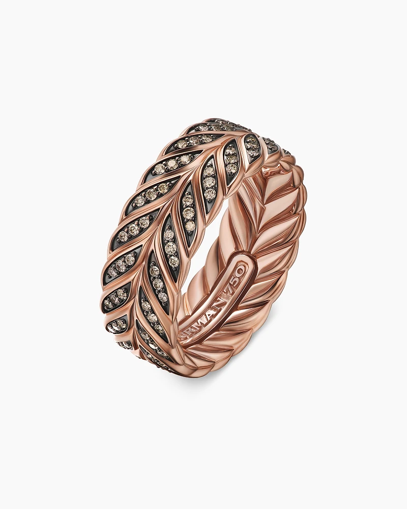 Chevron Pavé Band Ring 18K Rose Gold with Cognac Diamonds, 9mm