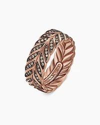 Chevron Pavé Band Ring 18K Rose Gold with Cognac Diamonds, 9mm