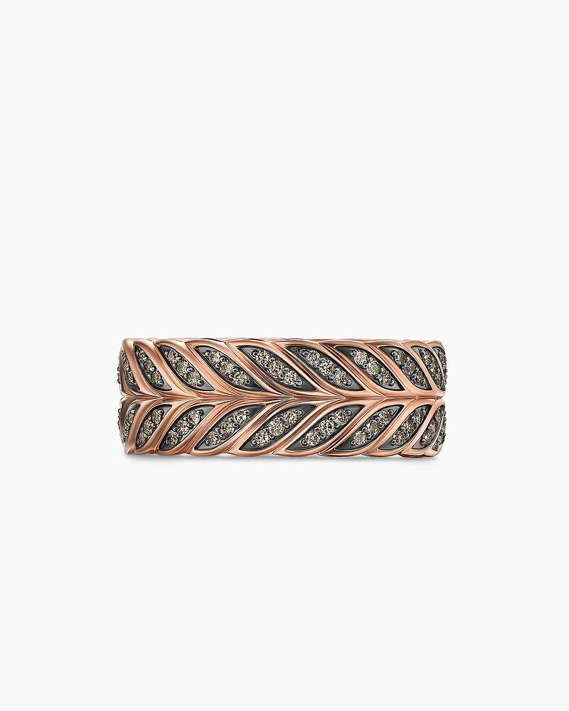 Chevron Pavé Band Ring 18K Rose Gold with Cognac Diamonds, 9mm