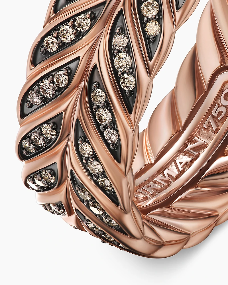 Chevron Pavé Band Ring 18K Rose Gold with Cognac Diamonds, 9mm