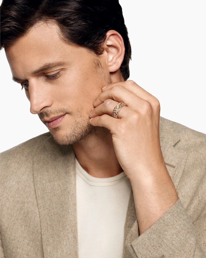 Chevron Pavé Band Ring 18K Rose Gold with Cognac Diamonds, 9mm