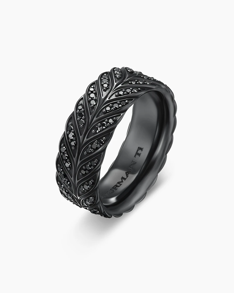 Chevron Pavé Band Ring Black Titanium with Diamonds, 9mm