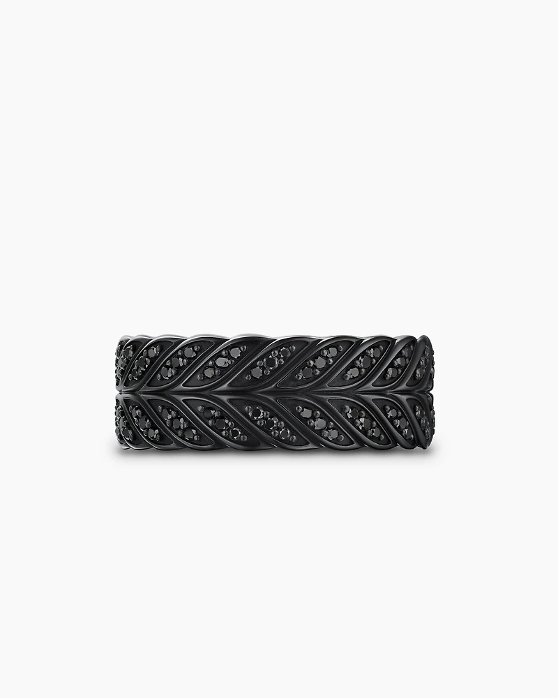 Chevron Pavé Band Ring Black Titanium with Diamonds, 9mm