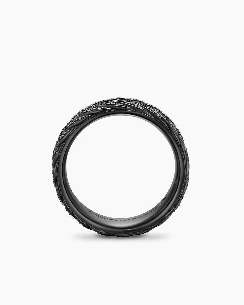 Chevron Pavé Band Ring Black Titanium with Diamonds, 9mm