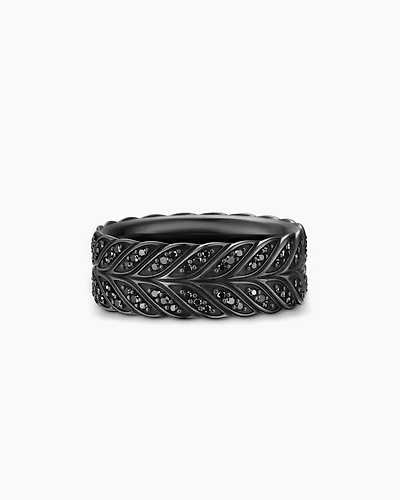 Chevron Pavé Band Ring Black Titanium with Diamonds, 9mm