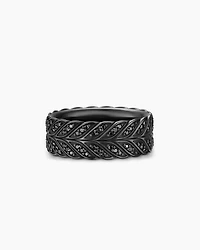 Chevron Pavé Band Ring Black Titanium with Diamonds, 9mm