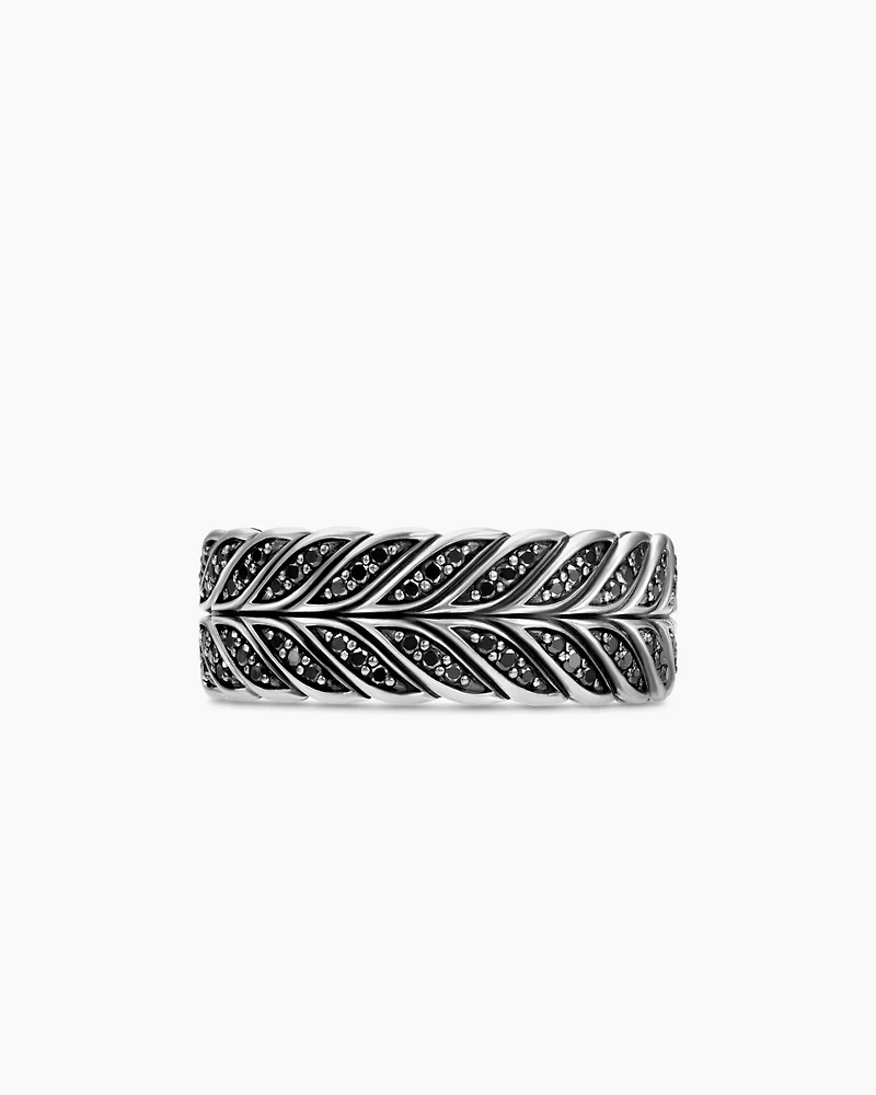 Chevron Band Ring Sterling Silver with Black Diamonds, 9mm