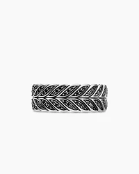 Chevron Band Ring Sterling Silver with Black Diamonds, 9mm
