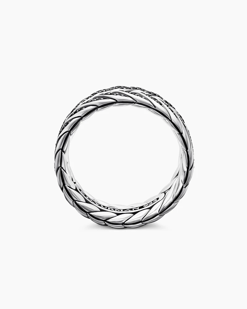 Chevron Band Ring Sterling Silver with Black Diamonds, 9mm