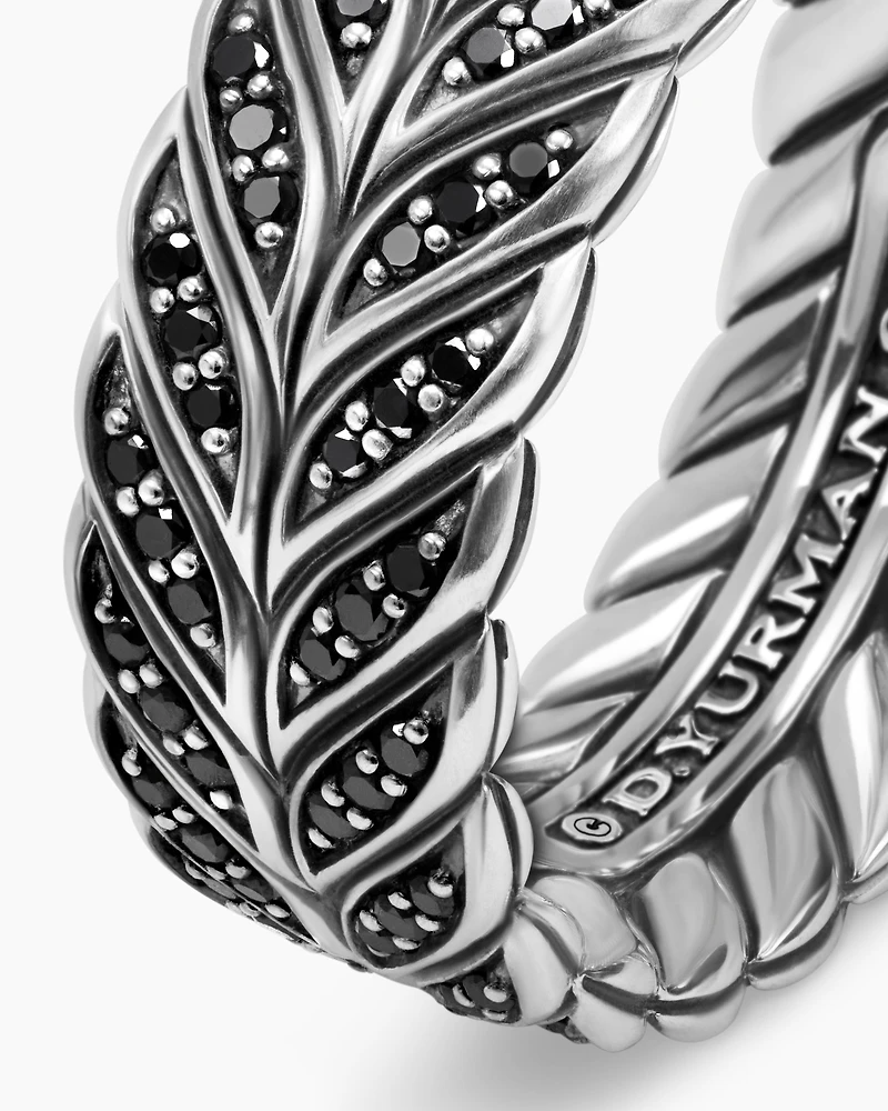 Chevron Band Ring Sterling Silver with Black Diamonds, 9mm