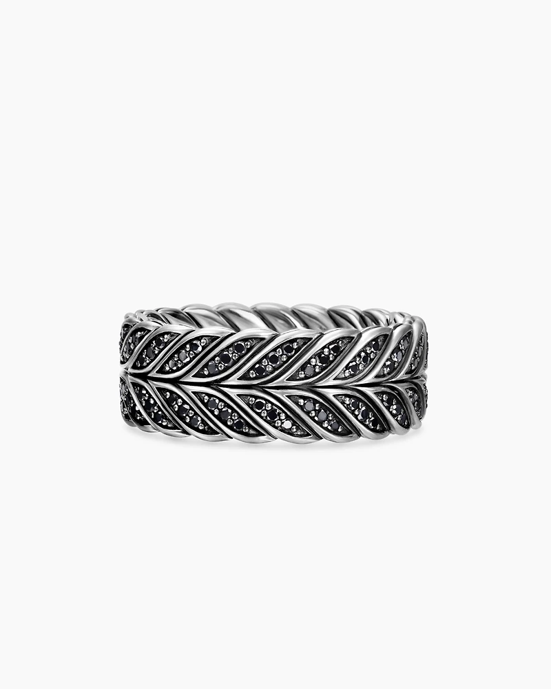 Chevron Band Ring Sterling Silver with Black Diamonds, 9mm