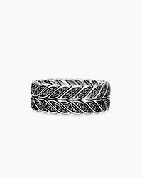 Chevron Band Ring Sterling Silver with Black Diamonds, 9mm