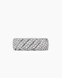 Cable Band Ring in 18K White Gold with Diamonds, 8.5mm