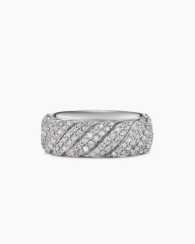 Cable Band Ring in 18K White Gold with Diamonds, 8.5mm