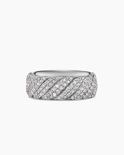 Cable Band Ring in 18K White Gold with Diamonds, 8.5mm