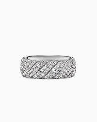 Cable Band Ring in 18K White Gold with Diamonds, 8.5mm