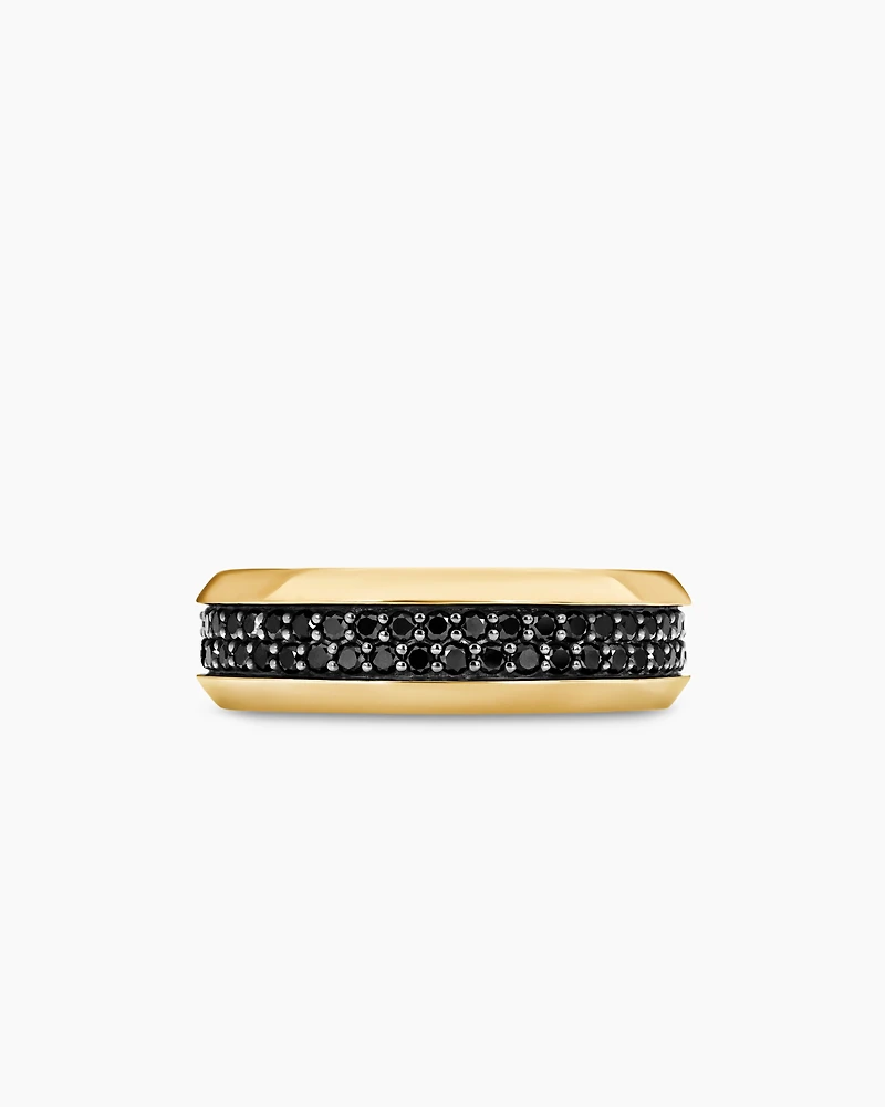 Bevelled Two Row Band Ring 18K Yellow Gold with Black Diamonds, 8mm