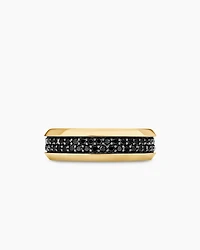 Bevelled Two Row Band Ring 18K Yellow Gold with Black Diamonds, 8mm