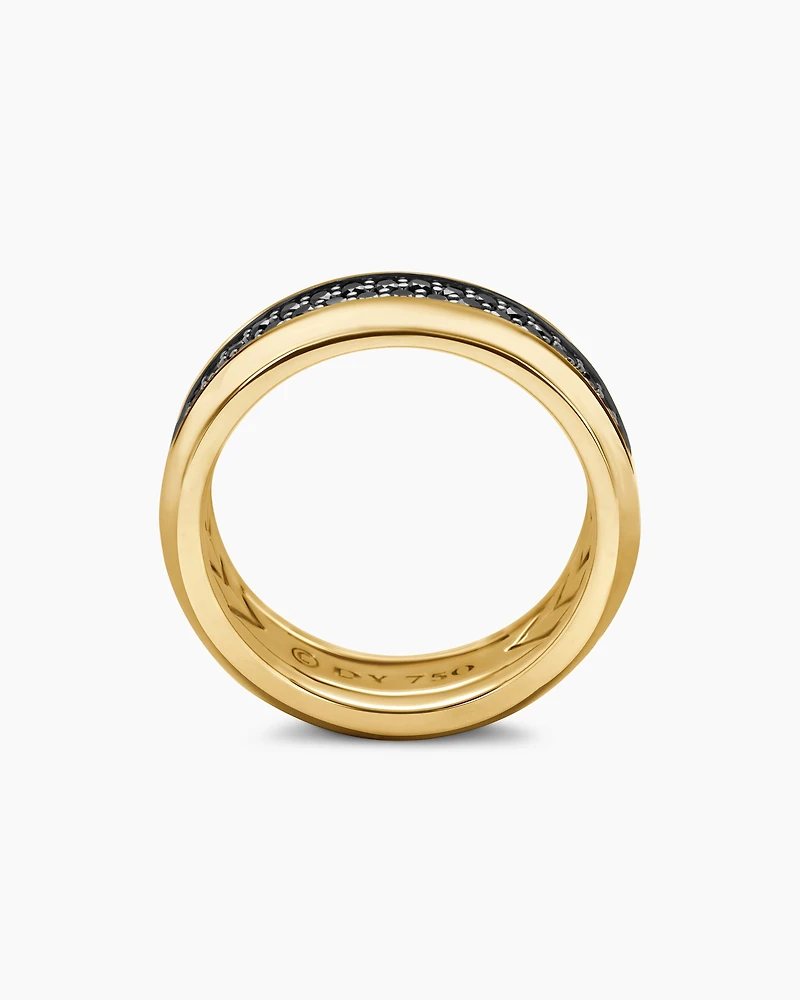Bevelled Two Row Band Ring 18K Yellow Gold with Black Diamonds, 8mm