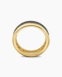 Bevelled Two Row Band Ring 18K Yellow Gold with Black Diamonds, 8mm