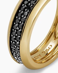 Bevelled Two Row Band Ring 18K Yellow Gold with Black Diamonds, 8mm