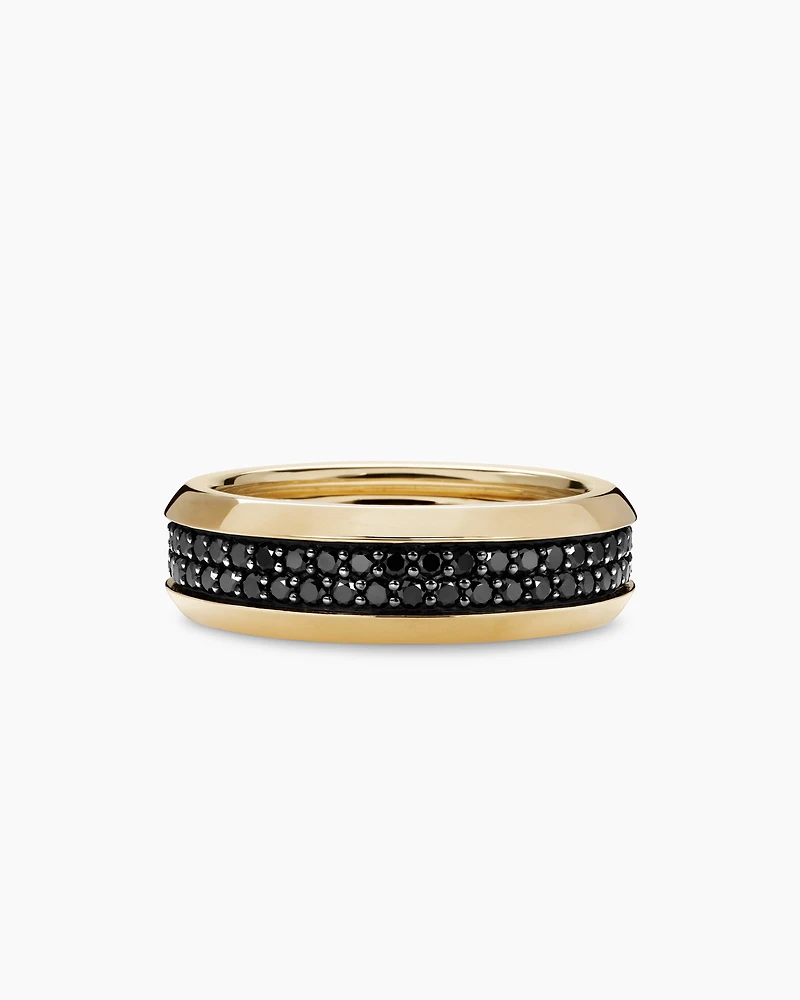 Bevelled Two Row Band Ring 18K Yellow Gold with Black Diamonds, 8mm