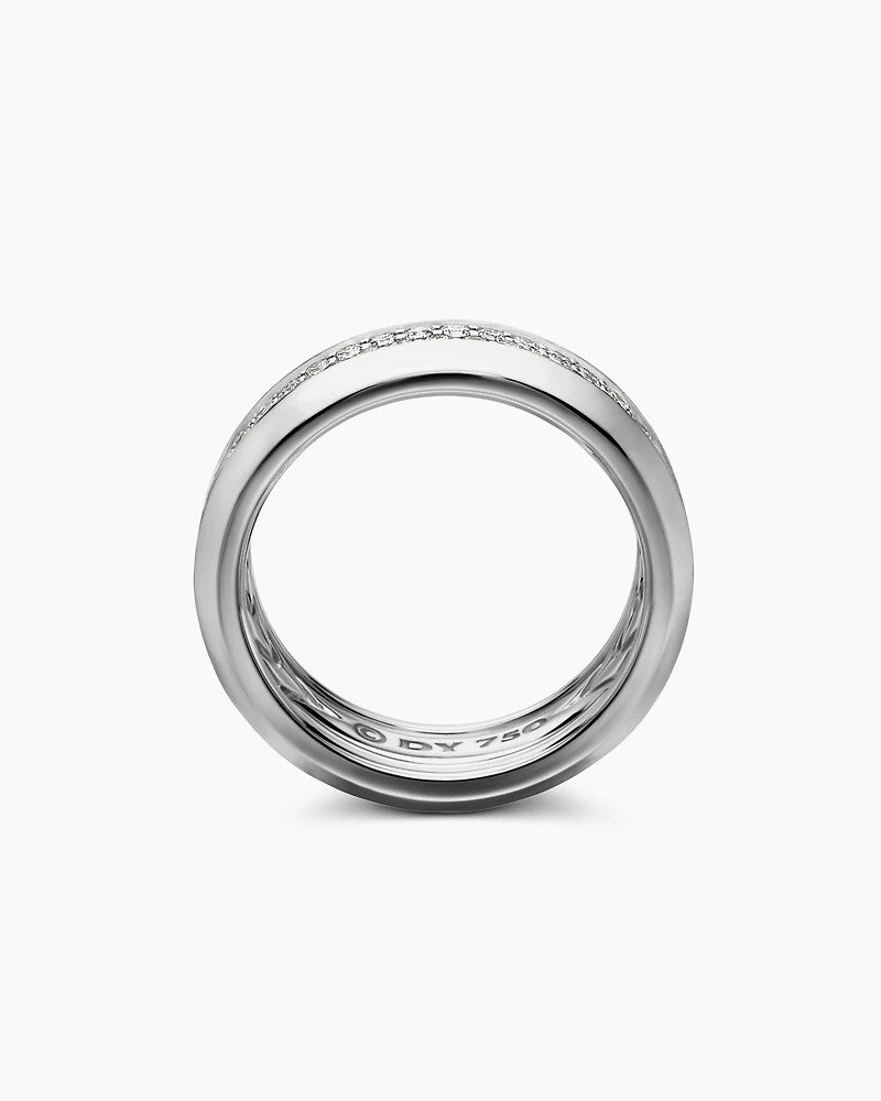 Beveled Two Row Band Ring 18K White Gold with Diamonds, 8mm