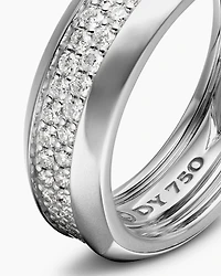 Beveled Two Row Band Ring 18K White Gold with Diamonds, 8mm