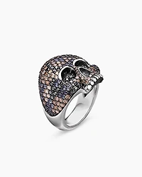 Memento Mori Skull Ring Sterling Silver with Black Diamonds and Cognac Diamonds, 26mm
