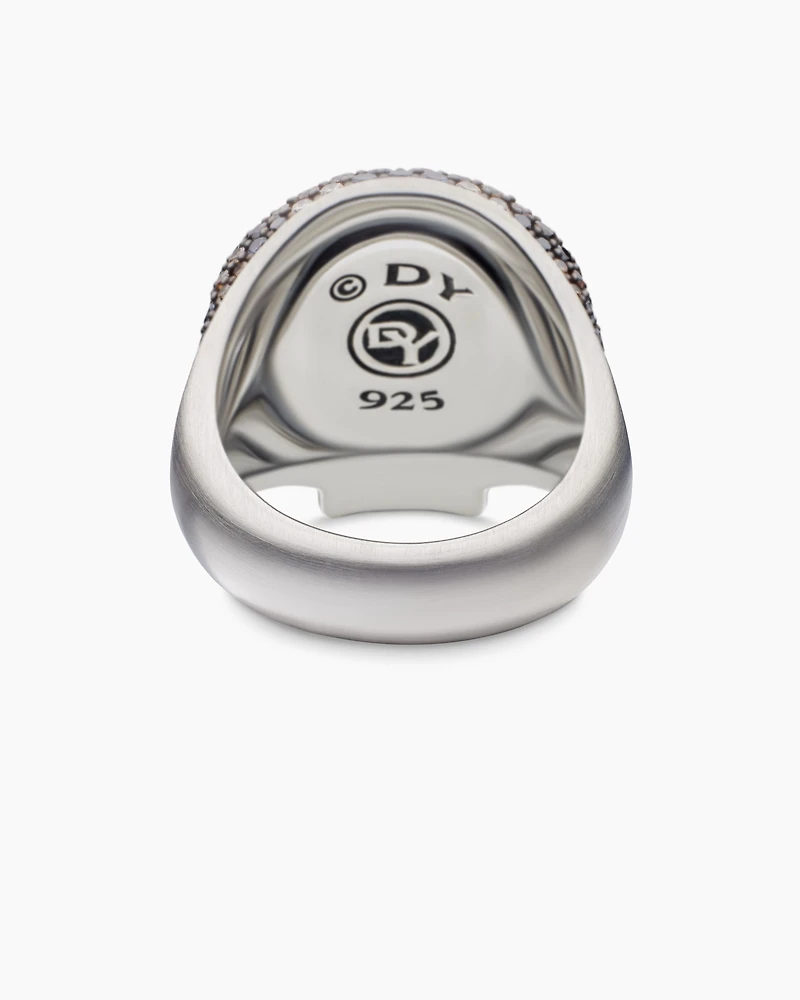 Memento Mori Skull Ring Sterling Silver with Black Diamonds and Cognac Diamonds, 26mm