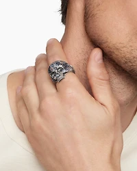 Memento Mori Skull Ring Sterling Silver with Black Diamonds and Cognac Diamonds, 26mm